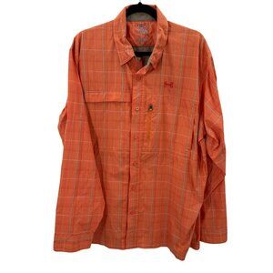Under Armour Mens 2XL Long Sleeve Orange Plaid HeatGear Loose Fit Shirt